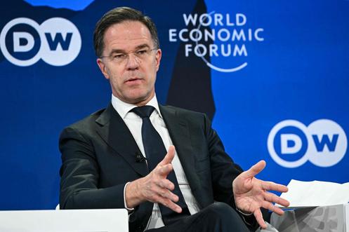 Le secrétaire général de l’OTAN, Mark Rutte, lors de la réunion annuelle du Forum économique mondial, à Davos, en Suisse, le 21 janvier 2026.