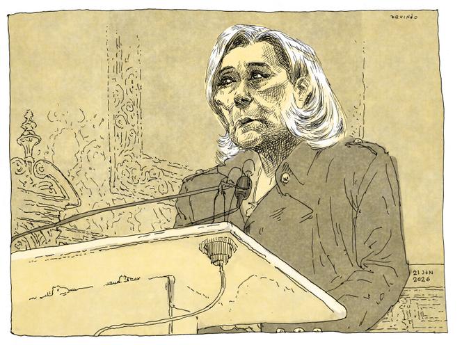 Marine Le Pen, lors du procès en appel des assistants européens du Front national, à Paris, le 21 janvier 2026.