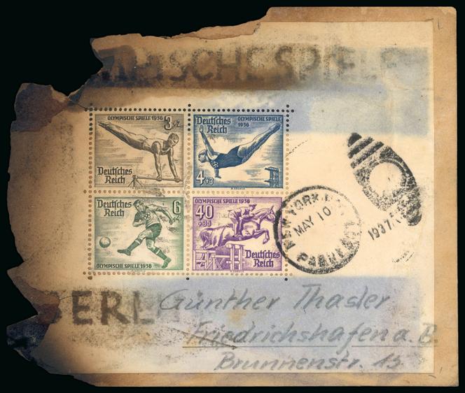 Pli de poste aérienne, transporté par le Zeppelin « Hindenburg », accidenté en 1937.