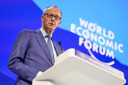 Le chancelier allemand, Friedrich Merz, au Forum économique mondial, à Davos (Suisse), le 22 janvier 2026.