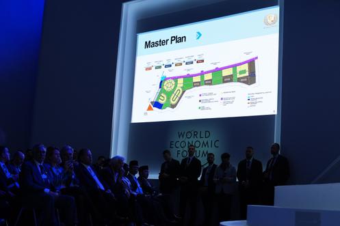 Un plan de reconstruction de la bande de Gaza est présenté lors du lancement du Conseil pour la paix, de Donald Trump, à Davos, en Suisse, le 22 janvier 2026.