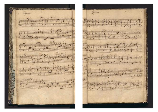 Les deux partitions attribuées à Jean-Sébastien Bach, à la Bibliothèque royale de Belgique, à Bruxelles.