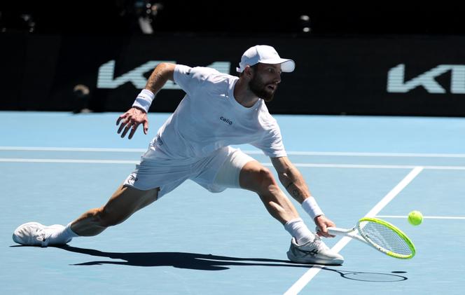 Corentin Moutet lors de son match contre Carlos Alcaraz pendant l’Open d’Australie à Melbourne, le 23&nbsp;janvier 2026. 