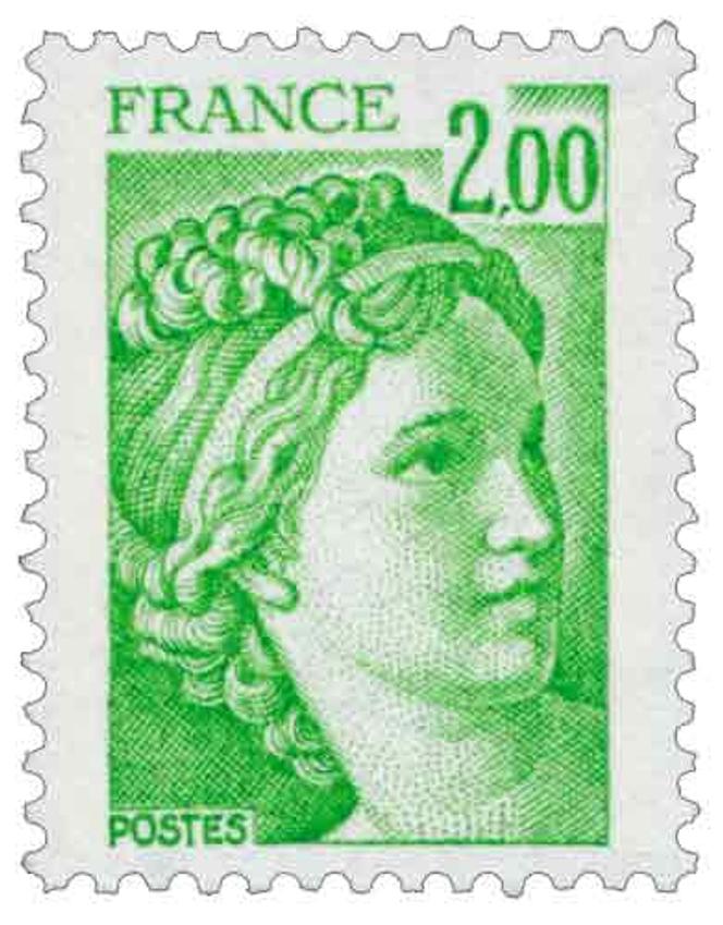 Timbre d’usage courant « Sabine », d’après l’œuvre du peintre Louis David. Dessin et gravure de Pierre Gandon. Type en service de 1977 à 1982.