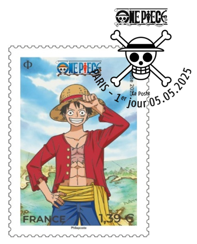 « One Piece », timbre mis en vente générale le 6 mai 2025. Conception graphique : Mathilde Laurent.  ©Eiichiro Oda/Shueisha, Toei Animation. Tirage : 705 000 exemplaires.