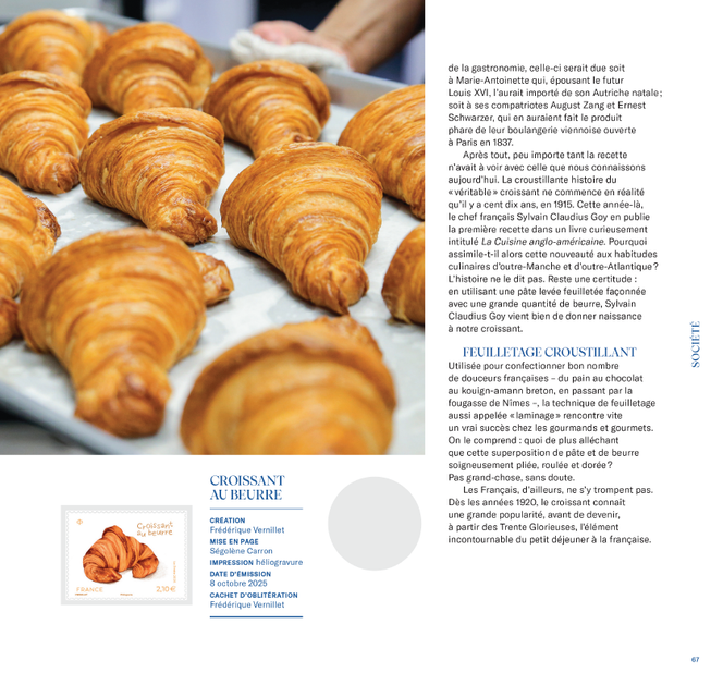 « Le Livre des timbres » 2025, page consacrée au croissant au beurre.