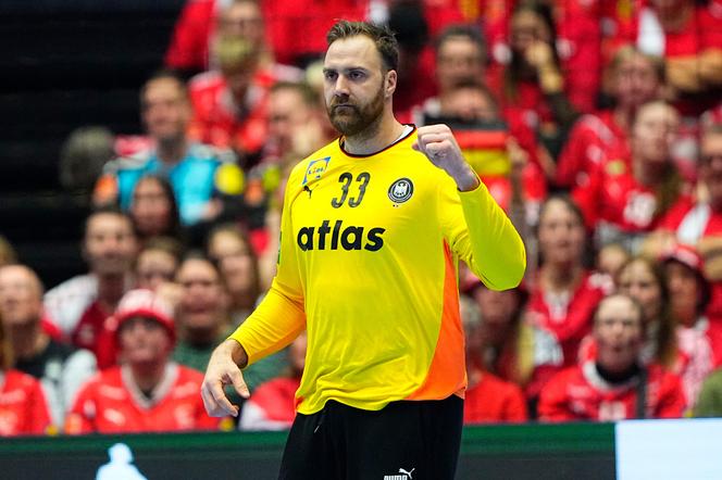 Andreas Wolff, gardien et star de la sélection allemande, lors du match entre son équipe et le Danemark, à l’Euro de handball, à Herning, le 26&nbsp;janvier&nbsp;2026.
