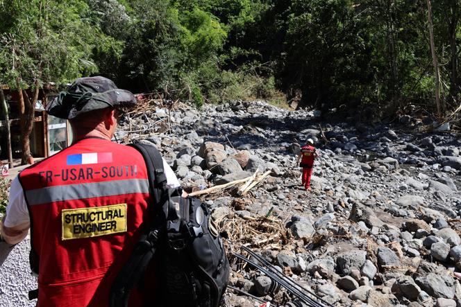 Members of a rescue, support and research unit near La Possession, after the passage of cyclone Garance which hit the island of Reunion, March 5, 2025. 