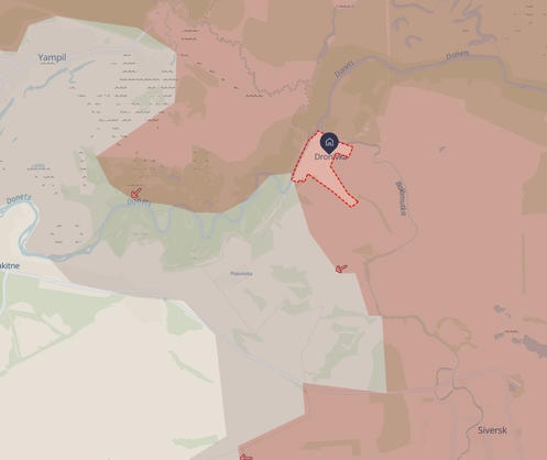 Capture d’écran de la carte de DeepState centrée sur Dronivka, dans l’oblast de Donetsk.