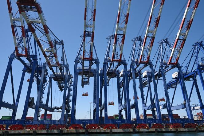 Des grues au terminal Fenix Marine Services du port de Los Angeles (Californie), le 31 juillet 2025.
