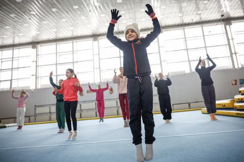 Echauffement dans une salle de gymnastique de Kiev, le 29 janvier 2026.