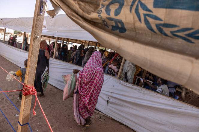 Des réfugiés font la queue pour recevoir des rations de nourriture dans le camp d’Adré, au Tchad, le 8 mai 2025. 