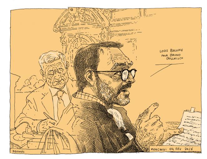 Plaidoirie de Louis Balling, avocat de Bruno Gollnisch, au palais de justice de Paris, le 4&nbsp;février 2026.