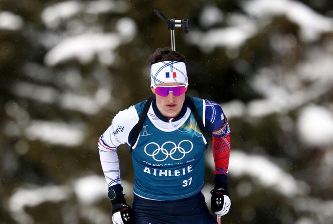 Le biathlète français Eric Perrot, lors d’une session d’entraînement sur la piste d’Antholz-Anterselva (Italie), le 5 février 2026.