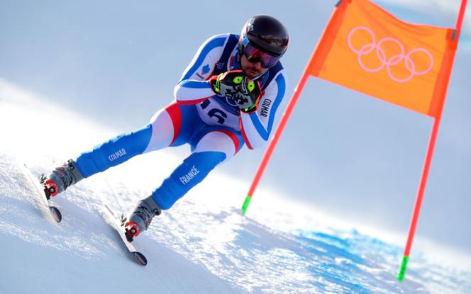 Le Français Maxence Muzaton pendant un entraînement sur la descente du Stelvio à Bormio (Italie), le 5&nbsp;février 2026. 