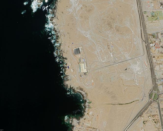Vue satellite de l’usine de dessalement Aguas Antofagasta, dans le nord du Chili, le 5 février 2026.