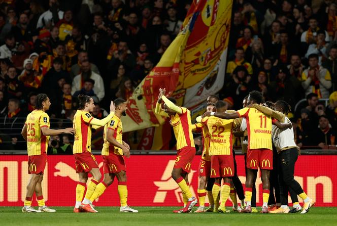 Les joueurs du RC Lens lors de leur victoire en Ligue 1&nbsp;contre le Stade rennais au stade Bollaert-Delelis, le 7&nbsp;février 2026.