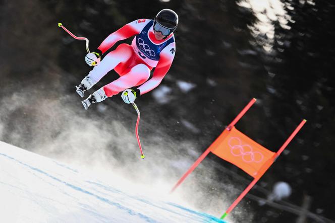 Franjo von Allmen lors de la descente aux Jeux olympiques de Milan-Cortina d’Ampezzo, sur la piste de Bormio, le 7&nbsp;février 2026.