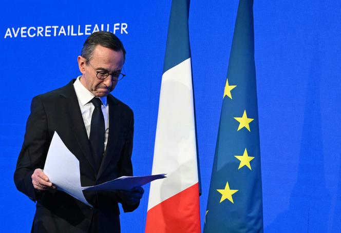   Bruno Retailleau, following the announcement of his candidacy for the presidential election, in Paris on February 12, 2026.