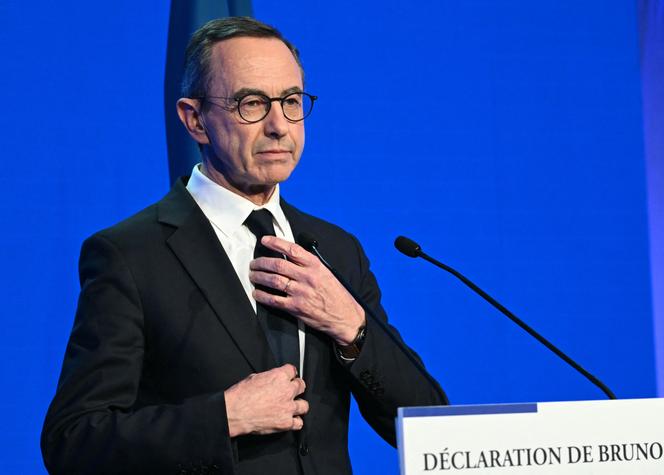 Bruno Retailleau, président du parti Les Républicains, lors de l’annonce de sa candidature à l’élection présidentielle de 2027, le 12 février 2026.