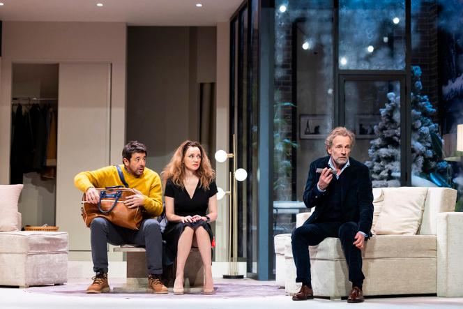 Patrick Bruel, Marine Delterme et Stéphane Freiss dans « Deuxième partie », de Samuel Benchetrit, au Théâtre Edouard-VII, à Paris, le 17 janvier 2026.