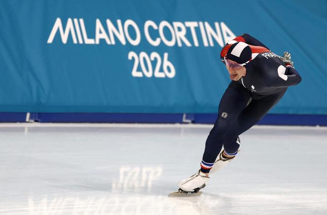 Timothy Loubineaud, lors de l’épreuve olympique du 10&nbsp;000&nbsp;m en patinage de vitesse, à Milan (Italie), le 13&nbsp;février 2026.