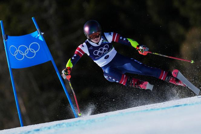 Mikaela Shffrin lors de l’épreuve olympique de slalom géant à Tofane (Italie), le 15&nbsp;février 2026.
