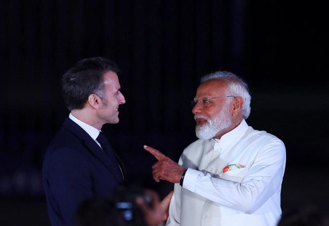 Le président français, Emmanuel Macron, et le premier ministre indien, Narendra Modi, assistent à l’événement « Année de l’innovation Inde-France », à Bombay, en Inde, le 17 février 2026.