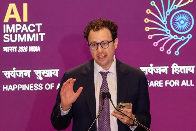 Dario Amodei, PDG fondateur d’Anthropic, au AI Impact Summit, à New Delhi, le 19 février 2026.