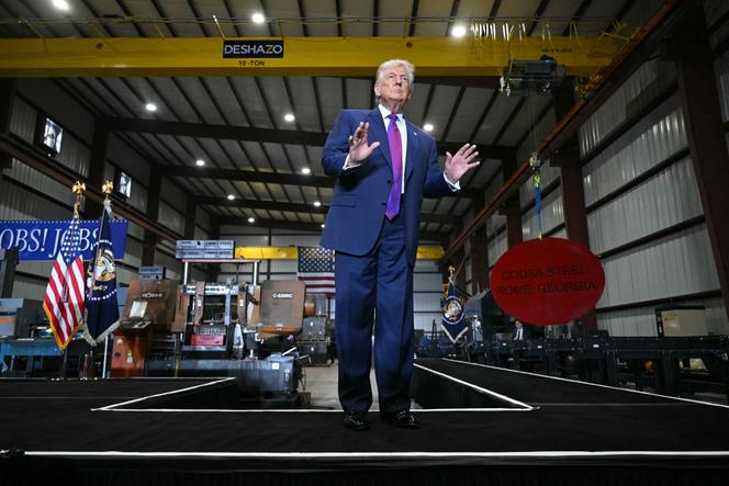Le président américain, Donald Trump, prononce un discours sur l’économie à l’usine Coosa Steel Corporation, à Rome (Géorgie), le 19&nbsp;février&nbsp;2026. 