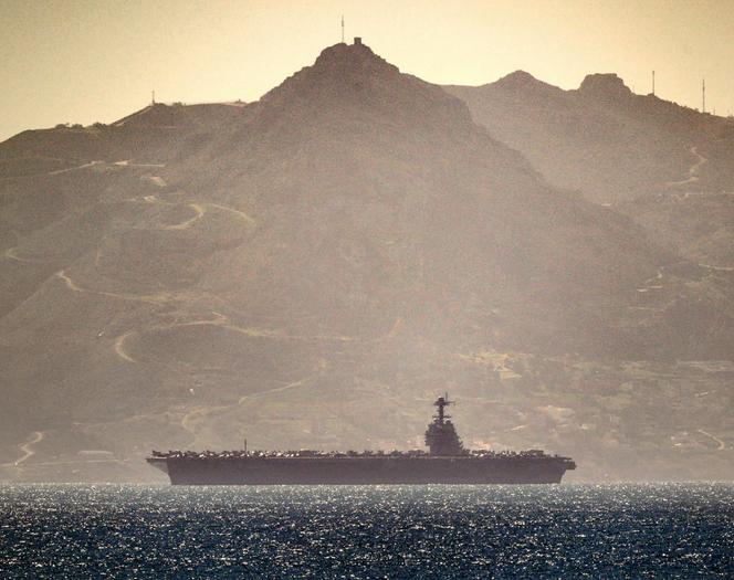 Le porte avion «&nbsp;USS Gerald-Ford », dans le détroit de Gibraltar, le 20&nbsp;février 2026.