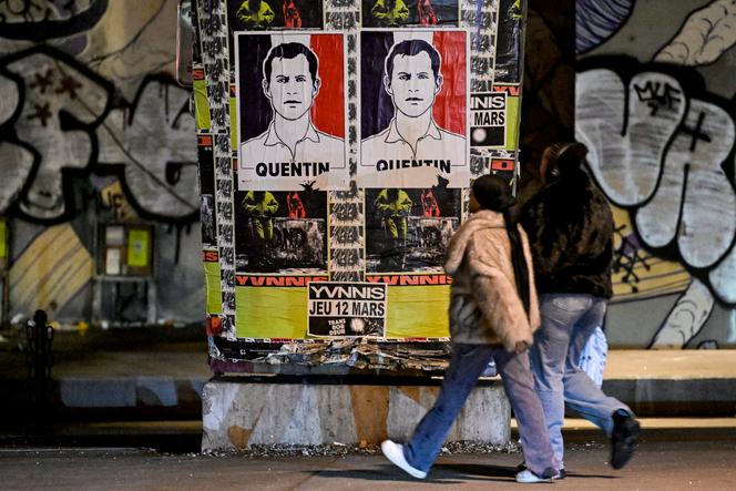 Posters in tribute to the young radical far-right activist Quentin Deranque, in Lyon, February 19, 2026.