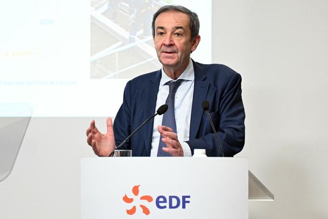 Le PDG du groupe énergétique français EDF, Bernard Fontana, lors de la présentation des résultats annuels d’EDF au siège de l’entreprise, à Paris, le 20&nbsp;février 2026. 
