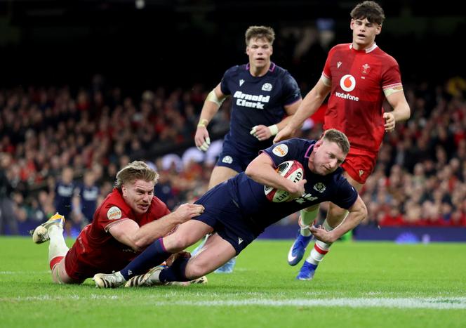 L’Ecossais Finn Russell, lors du match du Tournoi des six nations face au Pays de Galles, le 21&nbsp;février&nbsp;2026, à Cardiff (Royaume-Uni).