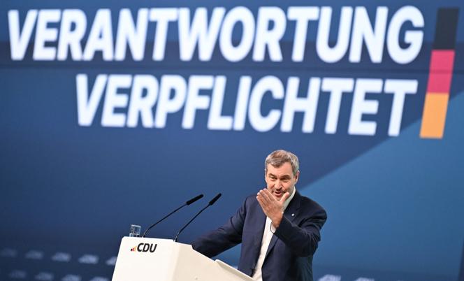 Markus Söder, ministre-président de Bavière, au&nbsp;congrès de l’Union chrétienne-démocrate, à Stuttgart (Allemagne), le 21&nbsp;février 2026.