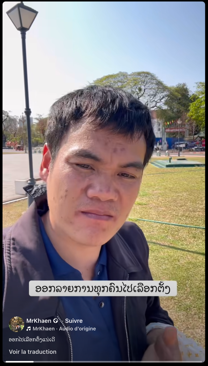 Capture d’écran d’une vidéo du militant laotien « Mr Khaen » publiée sur son compte Facebook le 11 février 2026.  
