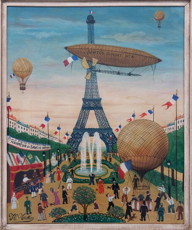 «&nbsp;Dirigeable Santos-Dumont n°&nbsp;6&nbsp;» par Hector Trotin (1894-1966), huile sur toile, 61&nbsp;x 50,5&nbsp;cm