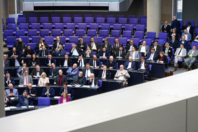 Des membres du parti Alternative pour l’Allemagne (AfD) au Bundestag, la chambre basse du parlement allemand, à Berlin, le 26 février 2026. 