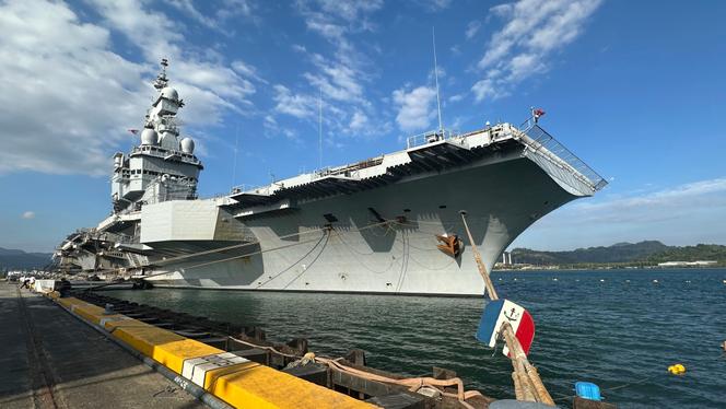French aircraft carrier The Charles de Gaulle docks at Subic Bay port, a former US Naval base northwest of Manila, Philippines, on Sunday, February 23, 2025. 
