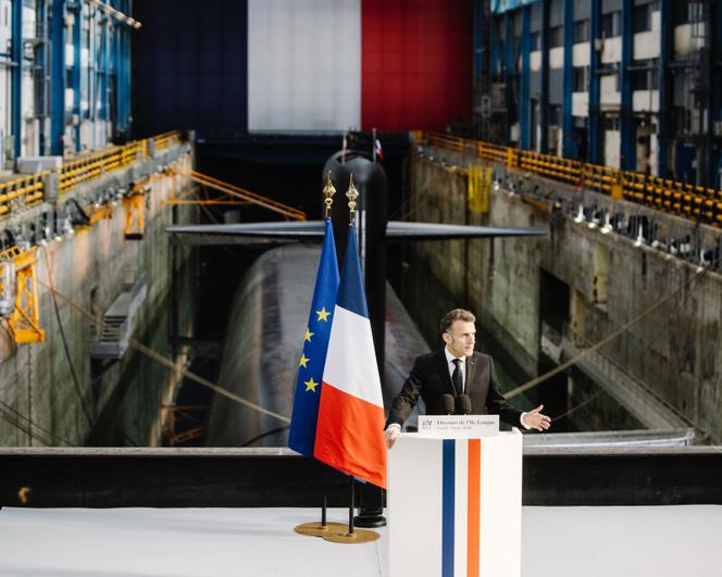 Emmanuel Macron, at the Île Longue nuclear submarine naval base, on the Crozon peninsula, March 2, 2026.