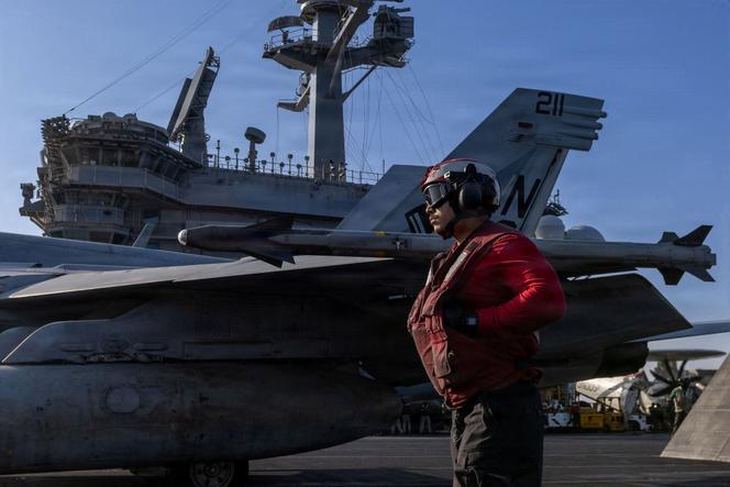 Sur le porte-avions USS «&nbsp;Abraham Lincoln&nbsp;» de la marine américaine, déployé en mer d’Arabie lors de l’opération «&nbsp;Fureur épique&nbsp;» contre l’Iran, le 2&nbsp;mars&nbsp;2026.