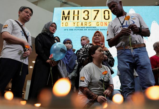 Rassemblement de membres de familles de passagers se trouvaient à bord du vol MH370 de Malaysia Airlines, à Subang Jaya (Malaisie), le 3 mars 2024.