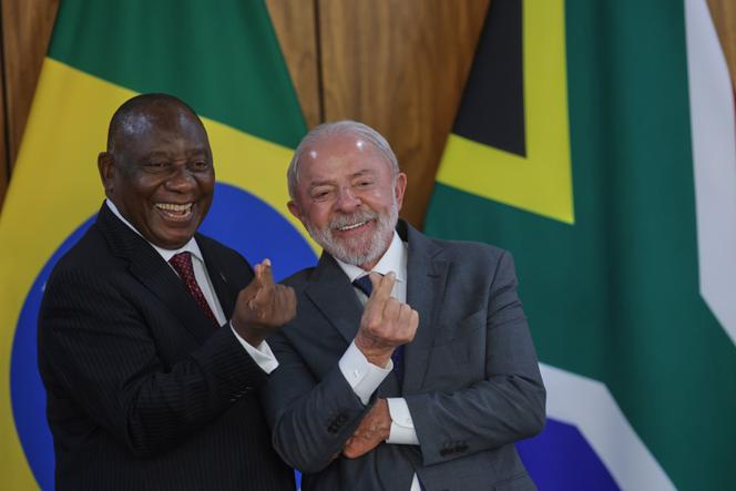 Le président sud-africain, Cyril Ramaphosa, et son homologue brésilien, Luiz Inacio Lula da Silva, au palais du Planalto, à Brasilia, le 9 mars 2026.