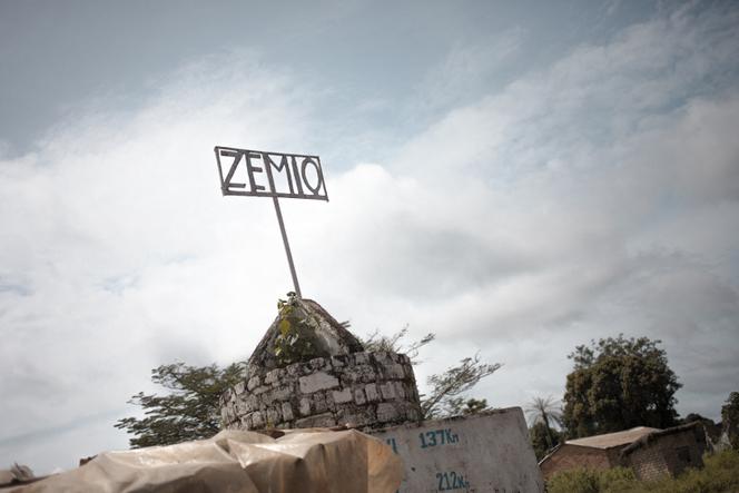 Un panneau indiquant le nom de la ville de Zemio, à ​​Zemio (Centrafrique), le 30 septembre 2019. 