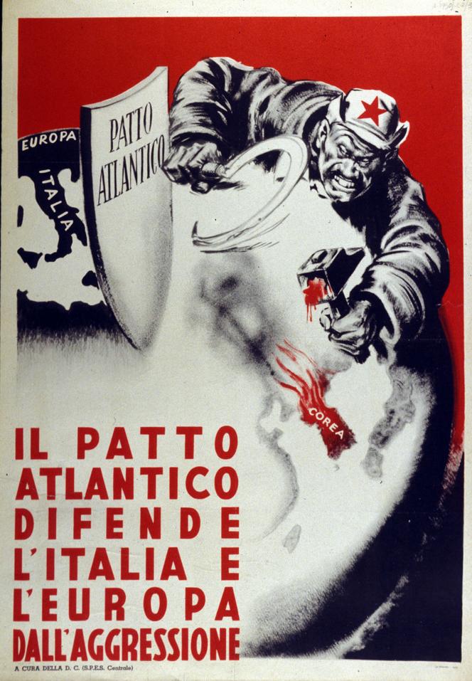 “O Pacto Atlântico protege a Itália e a Europa das agressões”, início da década de 1950, coleção do Museu Nacional da Coleção Salce, Treviso (Itália).