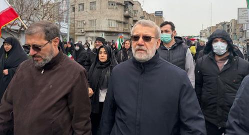 O chefe de segurança iraniano, Ali Larijani, durante a marcha do Dia Internacional de Al-Quds em Teerã, em 13 de março de 2026.