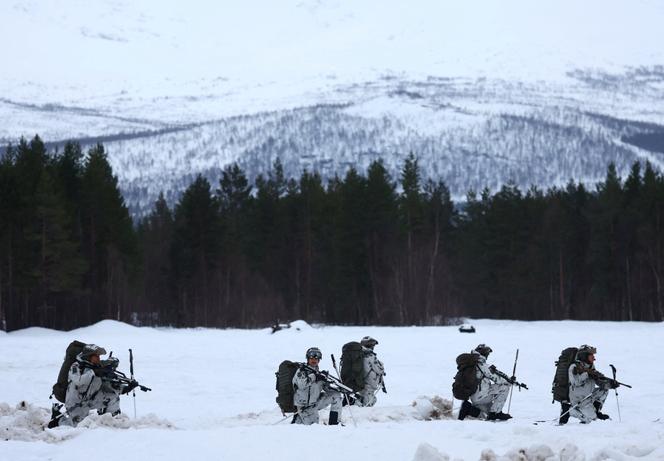 Des soldats allemands participent à un exercice militaire dans le cadre des manœuvres « Cold Response » de l’OTAN près de Bardufoss, dans l’Arctique norvégien, le 13 mars 2026.