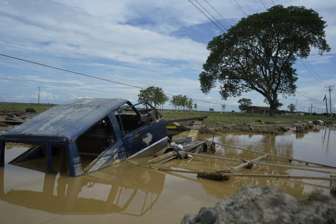 Área inundada após fortes chuvas, no cantão de Balao (Equador), 11 de março de 2026.