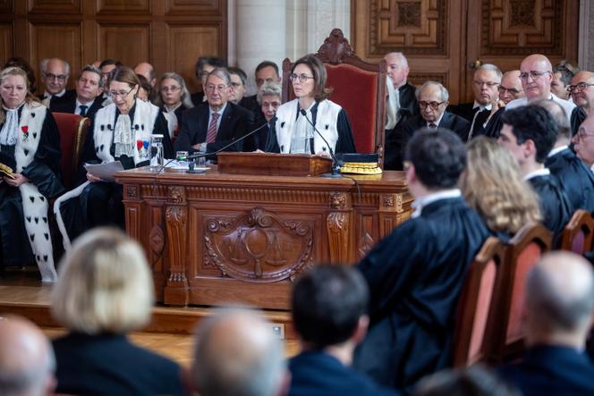 Amélie de Montchalin, nouvelle première présidente de la Cour des comptes, lors de sa cérémonie d’investiture au siège de la Cour des comptes à Paris, le 13 mars 2026.