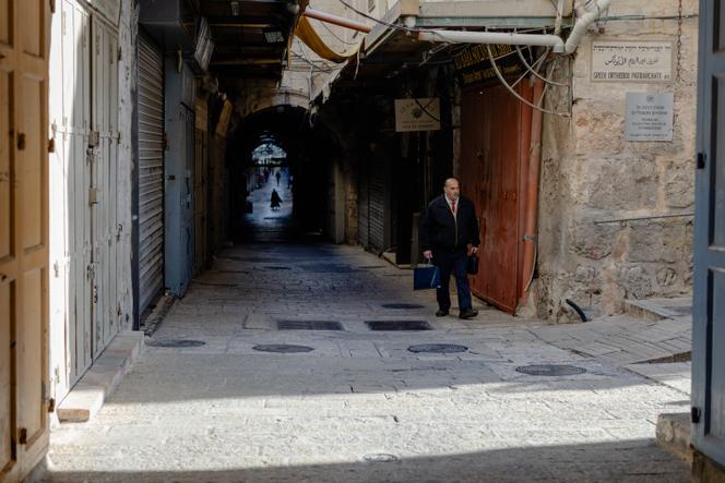 Dans la vieille ville de Jérusalem, côté musulman, la plupart des commerces sont fermés à cause des restrictions imposées par Israël, liées à la guerre avec l’Iran. Le 12 mars 2026. 